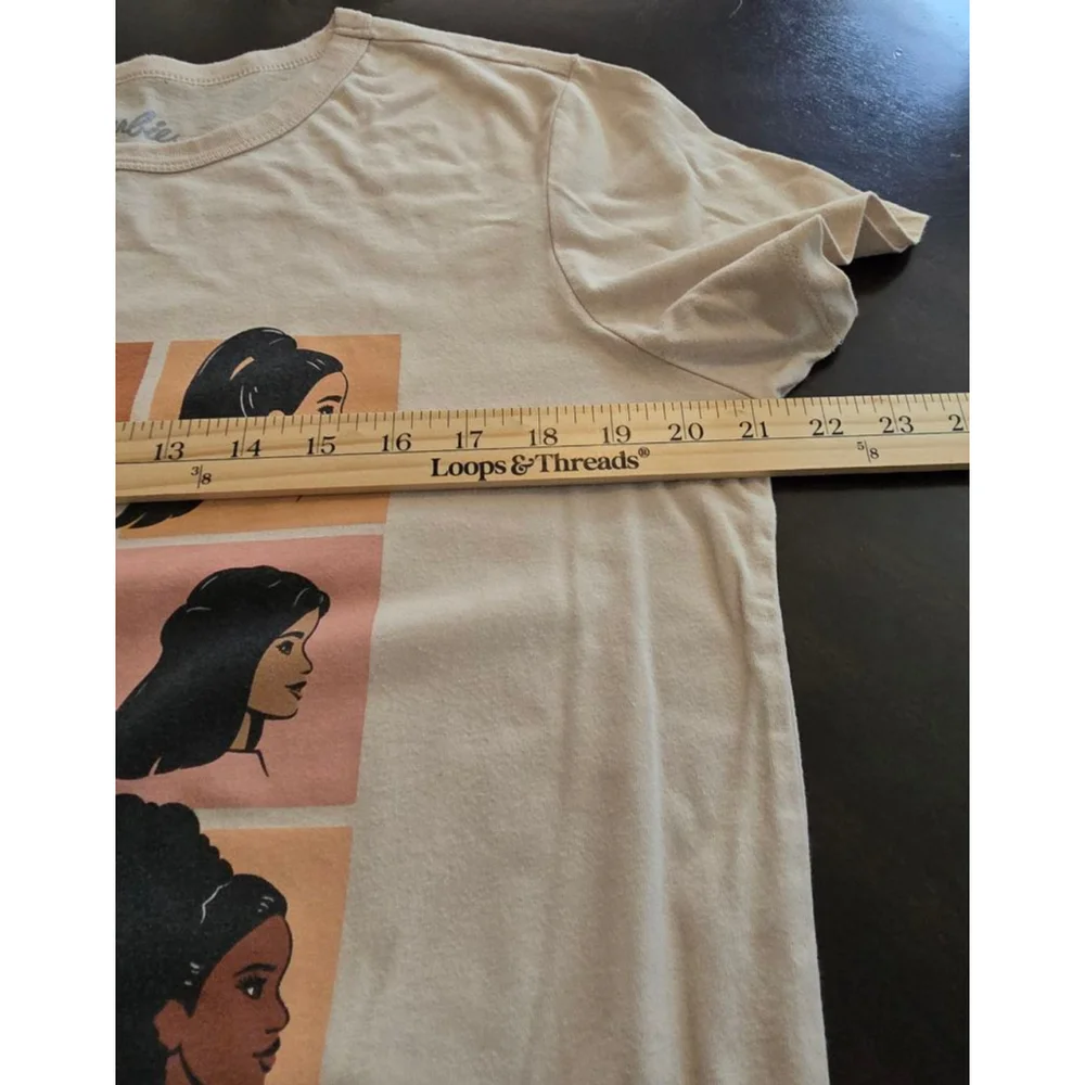 Women's Barbie Soft Beige Short Sleeve Tee Graphic Print Streetwear Casual Large